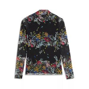 Ted Baker Amanda Black Floral Mesh Top Funnel Neck Long Sleeve Sz XS Maximalism